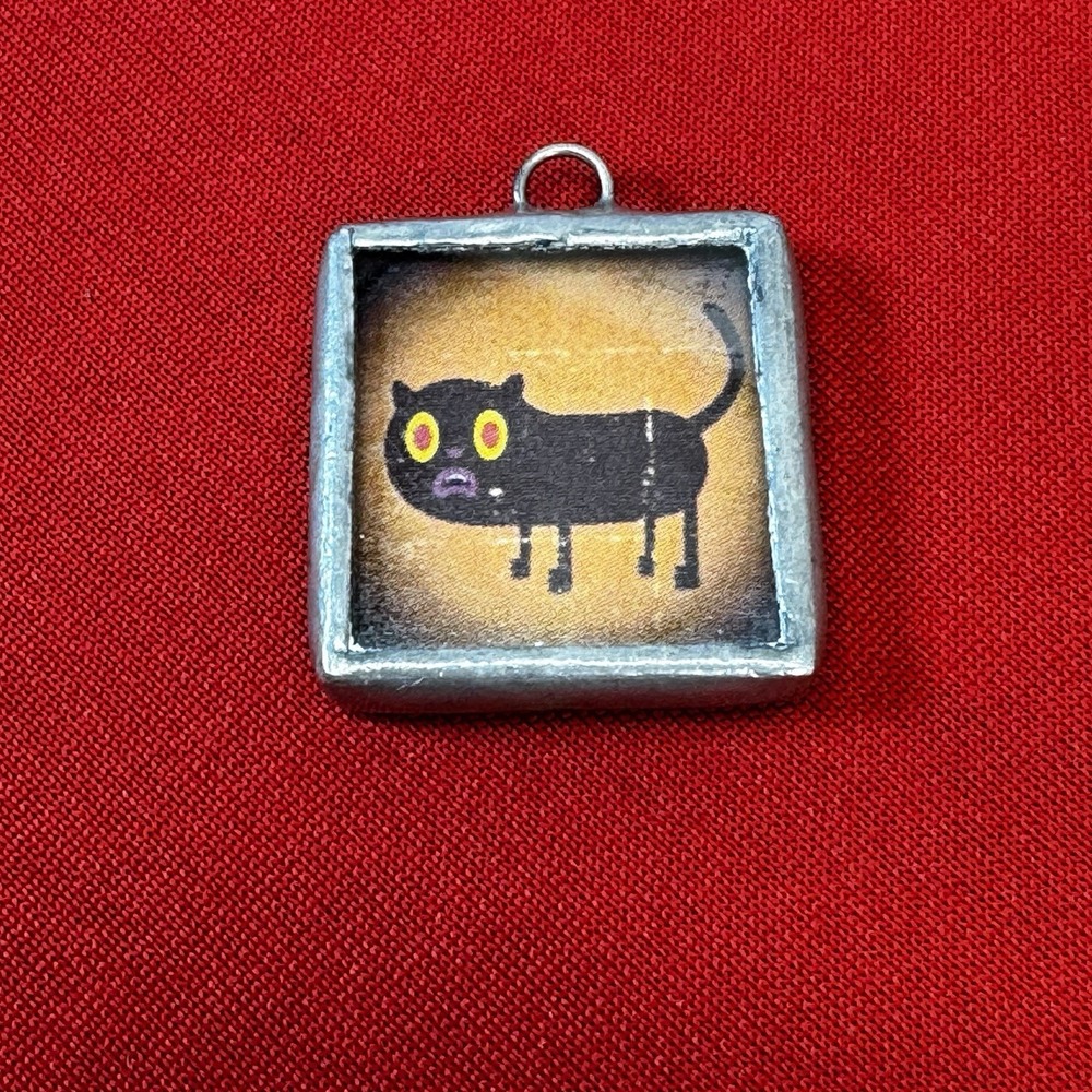 Scaredy Cat "1 Square Silver Tone Novelty‎ Pendant